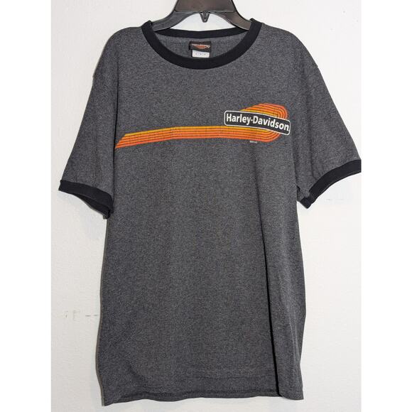Harley-Davidson Men's Elongated Orange Bar & Shield Charcoal T-Shirt Size M - Picture 1 of 6